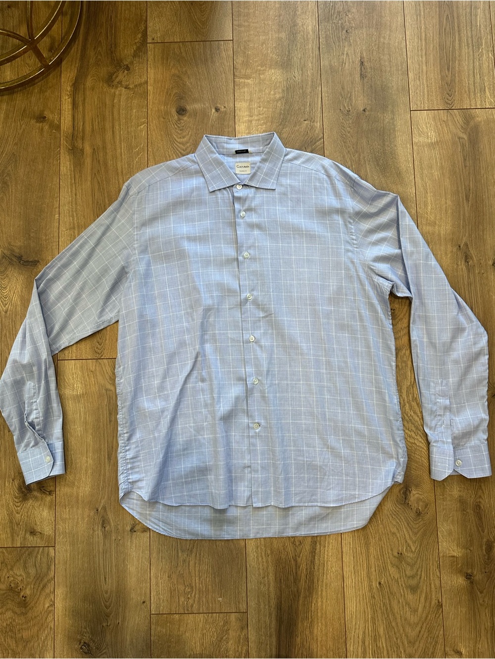 Culturata Light Blue Plaid Tailored Lightweight Summer Dress Shirt Size XL 17x37